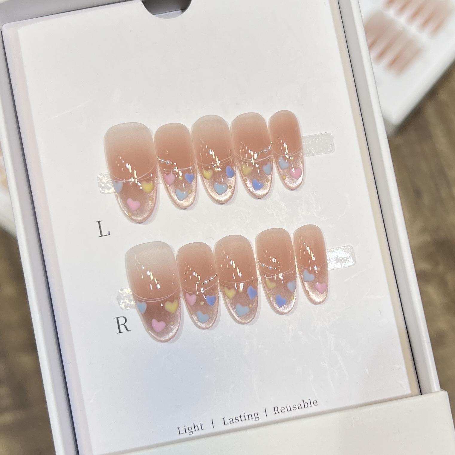 

Candy Love Дофамин Свежий Расписанный вручную Любовь Маникюр Прозрачный Кошачий глаз Французский Ношение Брони Ручная работа Броня large L