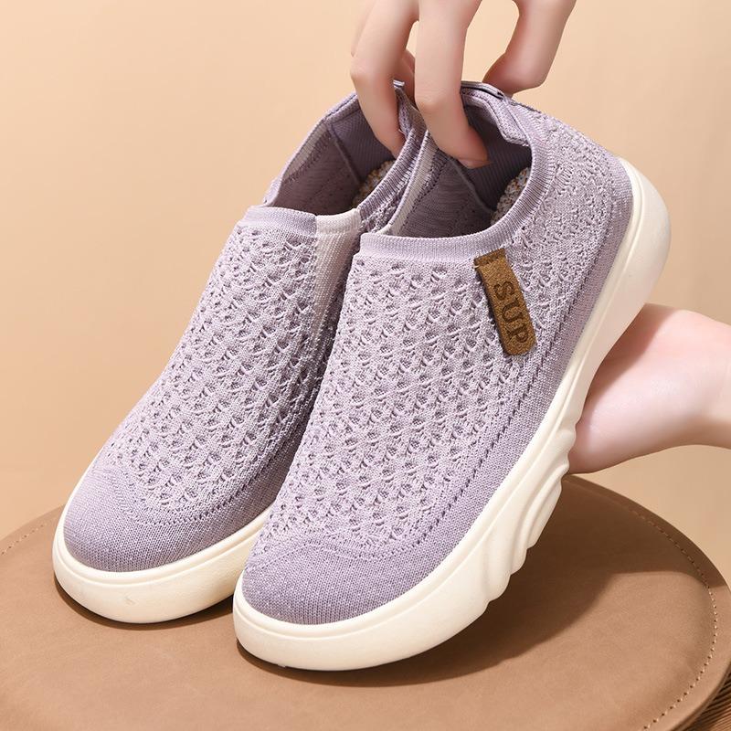 New old Beijing cloth shoes women's knitted elastic thick-soled breathable non-slip one-pedal versatile loafers casual shoes