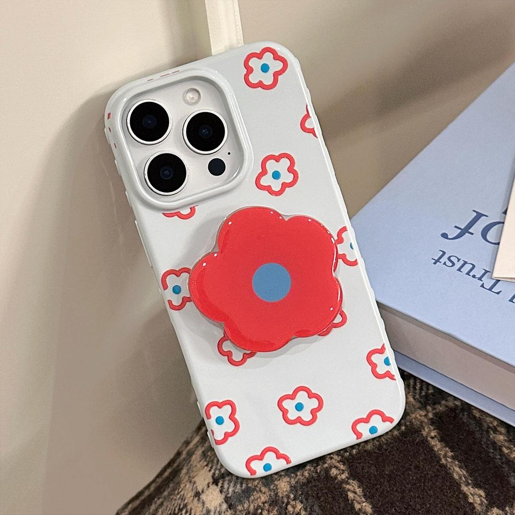 Little Red Flower Stand Phone Case for iPhone 15, iPhone 16, iPhone 17 Pro Max