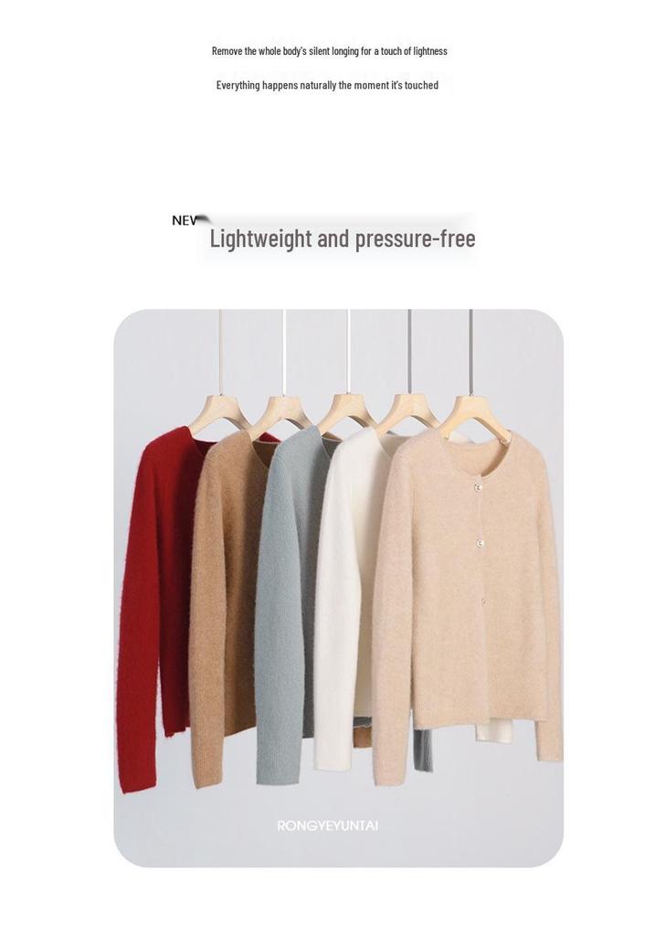 Women's 100% Pure Cashmere Cardigan - Round Neck, Long Sleeve, Button-Up Knit Sweater for Spring and Autumn