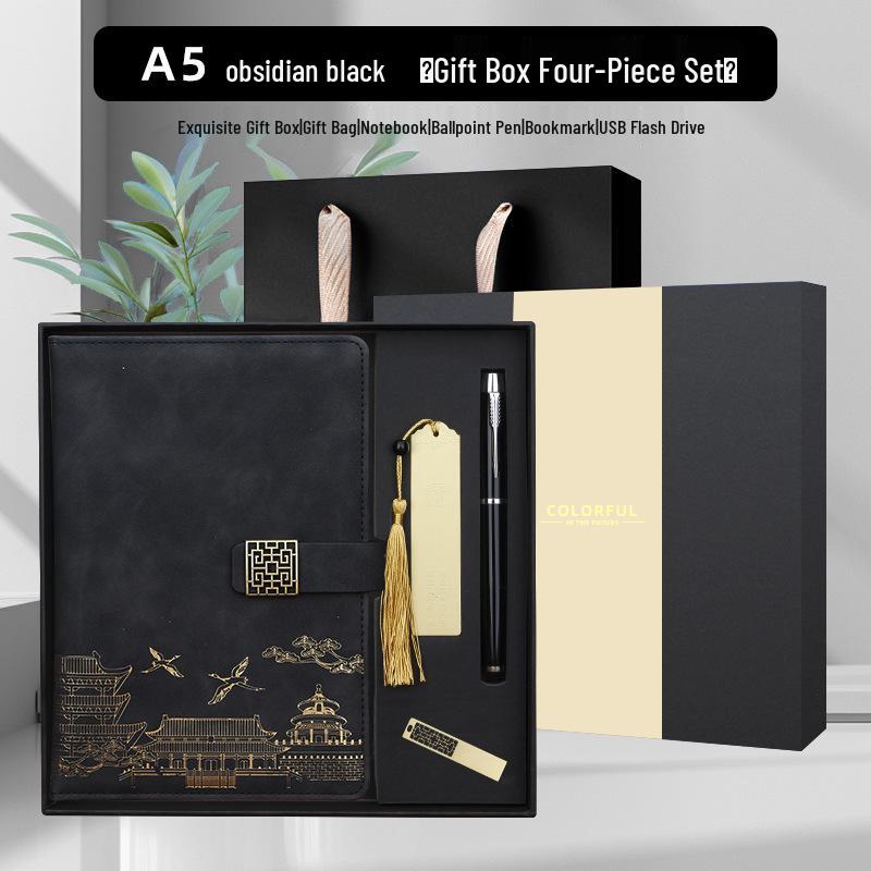 Custom Logo Cultural Creative Notebook & Wooden Bookmark Gift Set