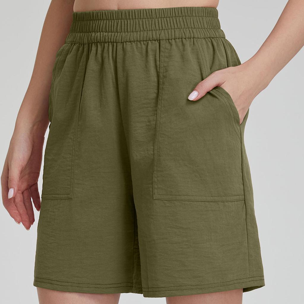 Women Casual Elastic Waist Shorts with Pockets Relaxed Fit Lightweight Drawstring Athletic Lounge Bottoms for Daily Wear