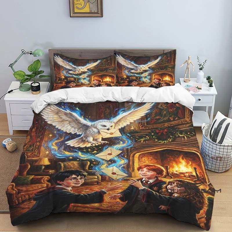 3D-Printed "Chibi-Style" Harry Potter Bedding Set (Duvet Cover & Pillowcases)—Perfect for Decorating Boys' and Girls' Bedrooms.1