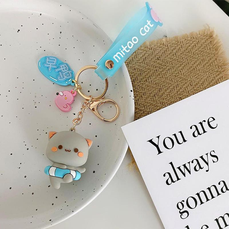 New Cartoon Cute Mitao Cat Figures Keychain Silicone Doll Cosplay Key Ring Kawaii Car Backpack Key Model Toys Party Kids Gifts