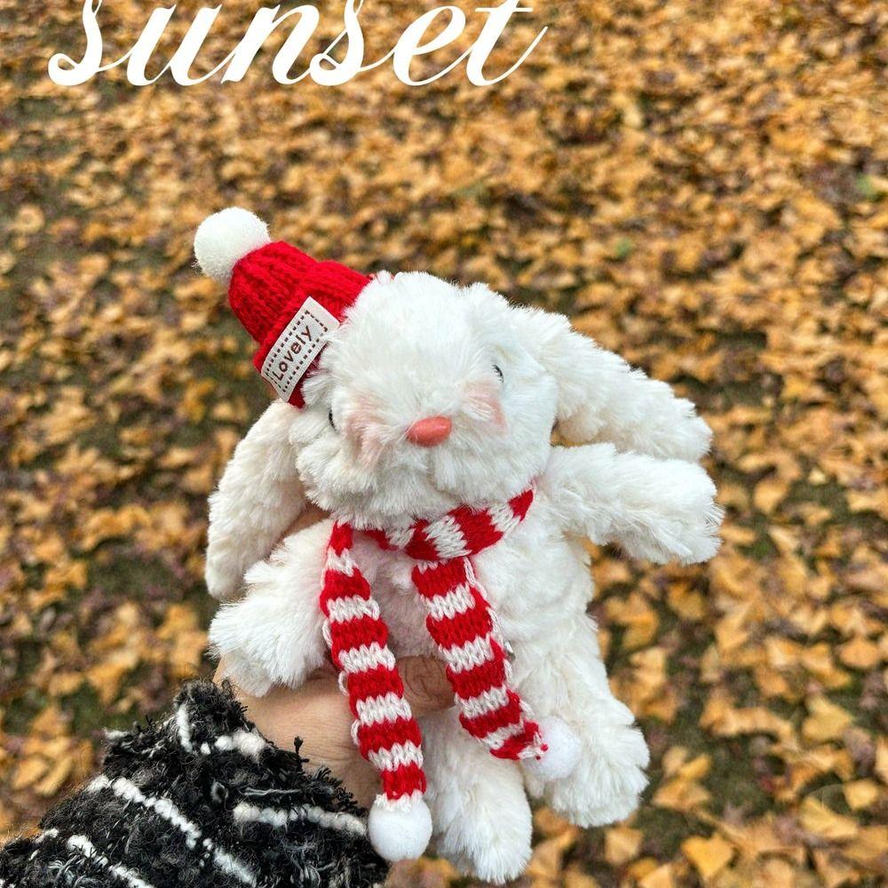 Soft Christmas Rabbit Pendant Cartoon Plush Doll Key Ring Bag Pendant Cartoon Plush Keychain  Boys