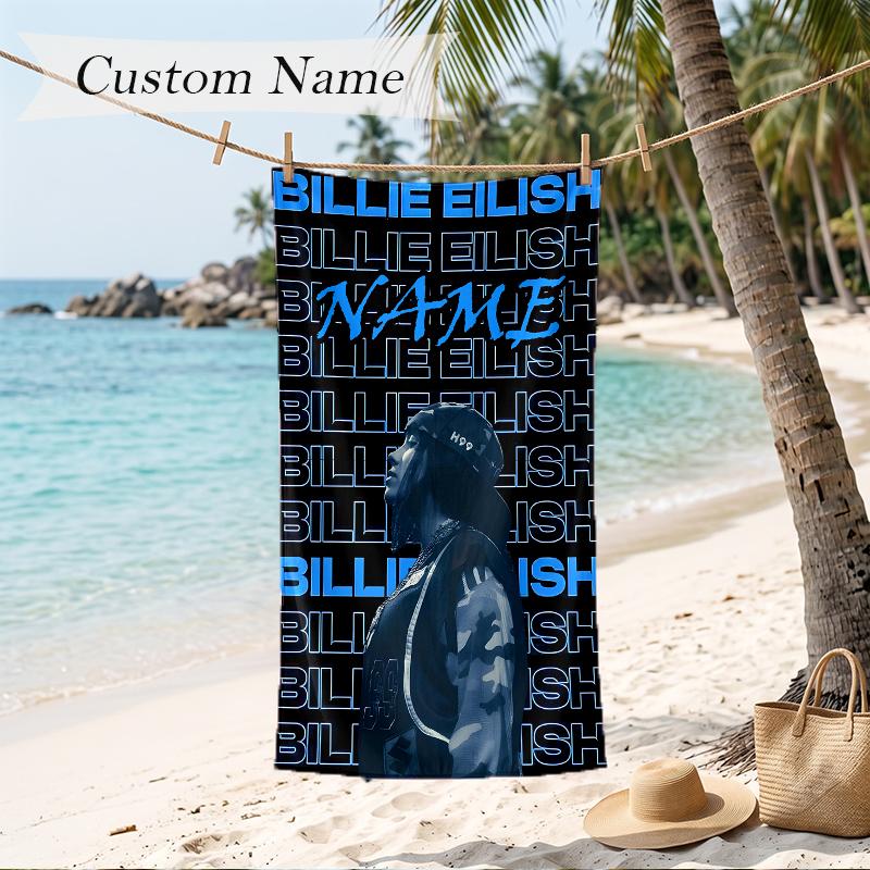 Billie Eilish Custom Name Printed Beach Towel Personalized Soft Towel For Swimming Beach Travel