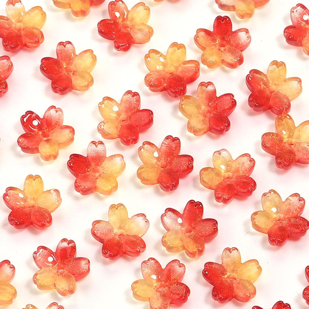 50pcs 10.5mm Cherry Blossom Lampwork Beads Colorful Glass Loose Bead For Jewelry Making DIY Crafts Bracelet Necklace Accessories