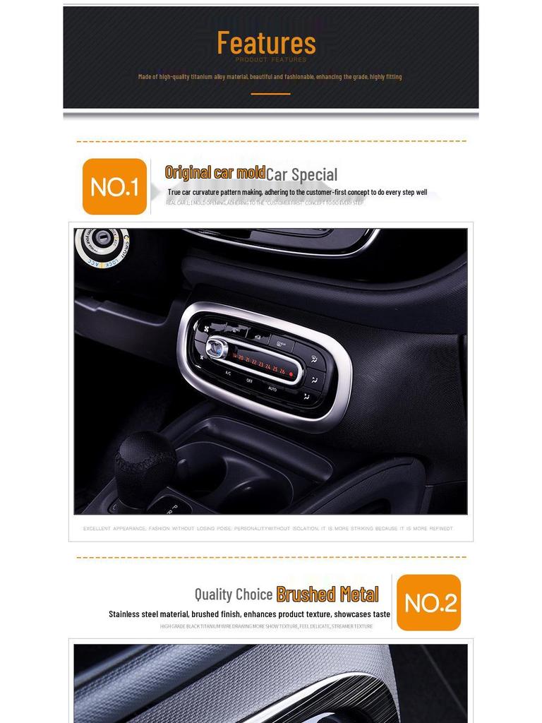 Smart Fortwo Air Conditioning Button Frame - Stainless Steel Brushed Interior Trim