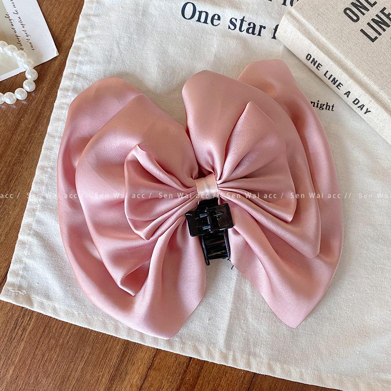 Satin Bow Bud Grab Clip Femininity Back Head Coil Clip Headgear Hairpin