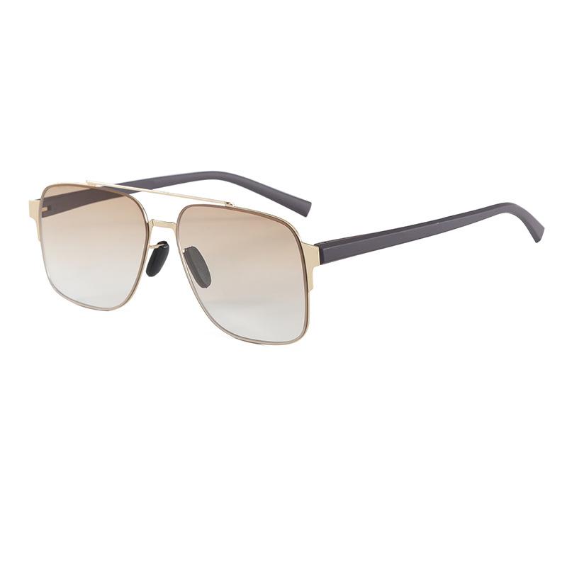 New retro double beam metal frame sunglasses for men and women outdoor versatile photosensitive discoloration trendy cool sunscreen sunglasses