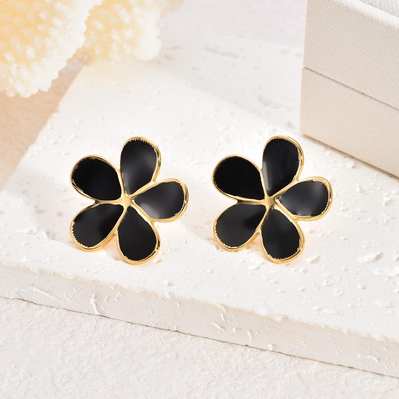 French Enamel Drip Oil Earrings: Stainless Steel, Irregular, Titanium Women's Luxury