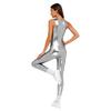 Combinaison-pantalon sans manches irisée métallique pour femme, col rond, fermeture éclair cachée au dos, Leggings Bodysuit Combinaison de Danse