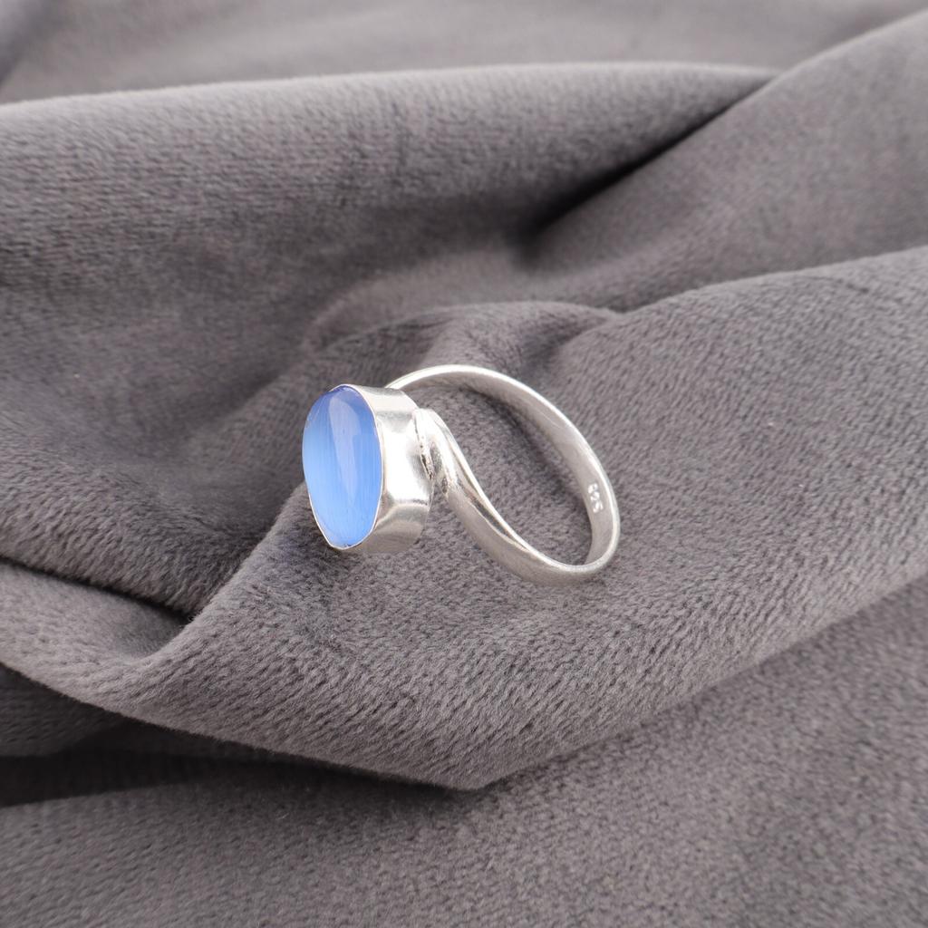 Dark Blue Cat's Eye Gemstone 925 Sterling Silver Jewelry Handmade Unique Ring RR-53-41