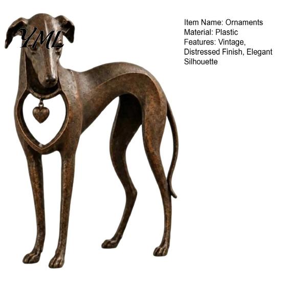 Fall Holiday Home Accents Vintage Whippet Greyhound Dog Figurine with Hanging Heart Charm, Elegant Tabletop Decorative Accent Resin Animal Statue,