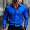 Men's Casual Long-Sleeve Slim Fit Black Geometric Pattern Breathable Versatile Formal Shirt Fashion Outdoor Men's Top