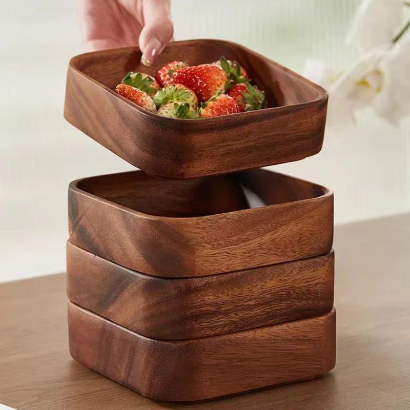 Solid Wood Tray Acacia Wood Premium Kung Fu Tea Small Tray Fruit Snacks Nuts Dessert Plate Desktop Storage Tableware