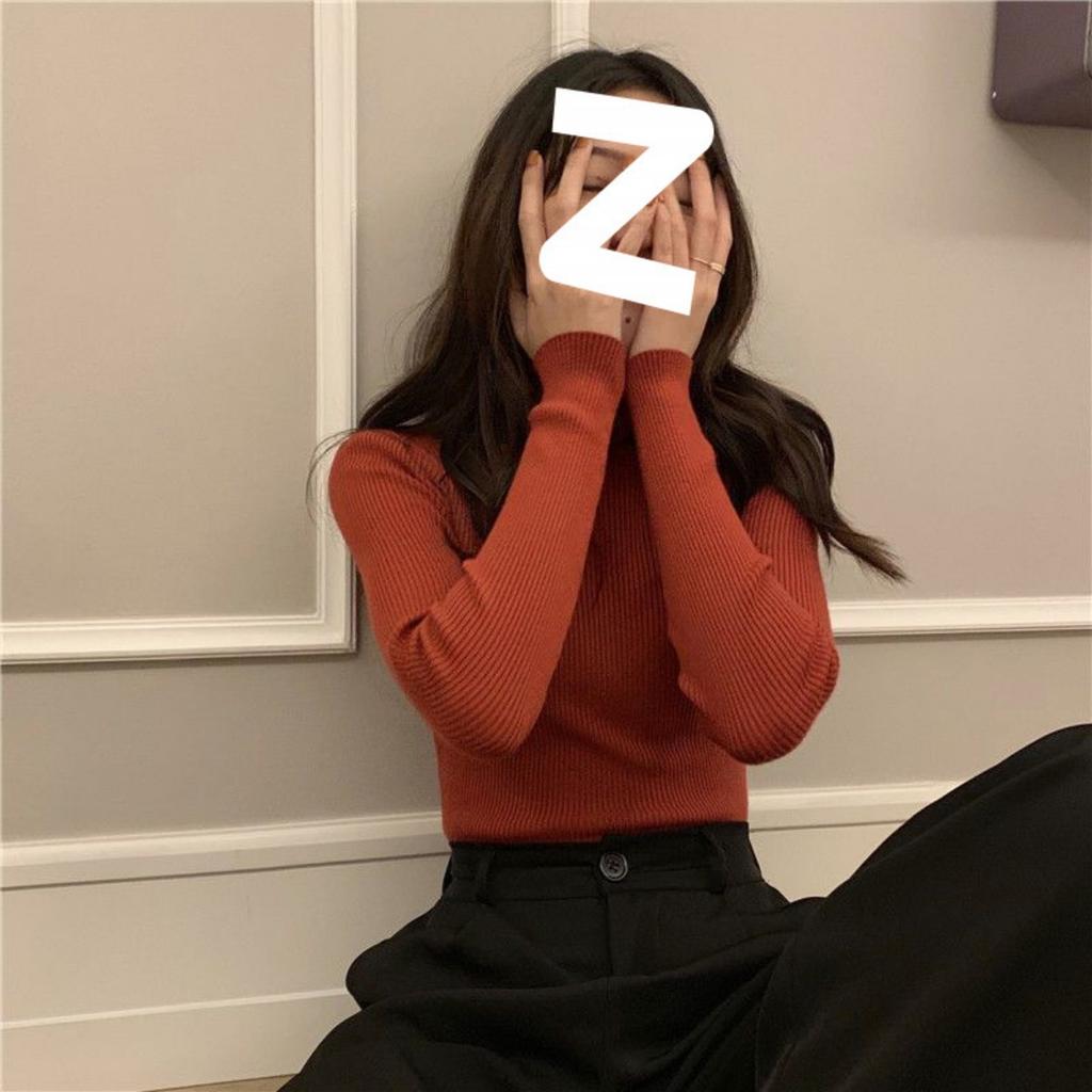 Svetr s vysokým límcem pro ženy, Slim fit a zeštíhlující top na podzim a zimu, Černé pletené základní triko se stylovým vzhledem