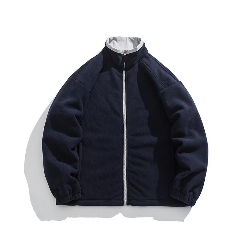 

Осень-зима мужская толстовка куртка из овечьего флиса плюшевая свободная пара толстовки куртка уличная легкая куртка на молнии S тёмно-синий