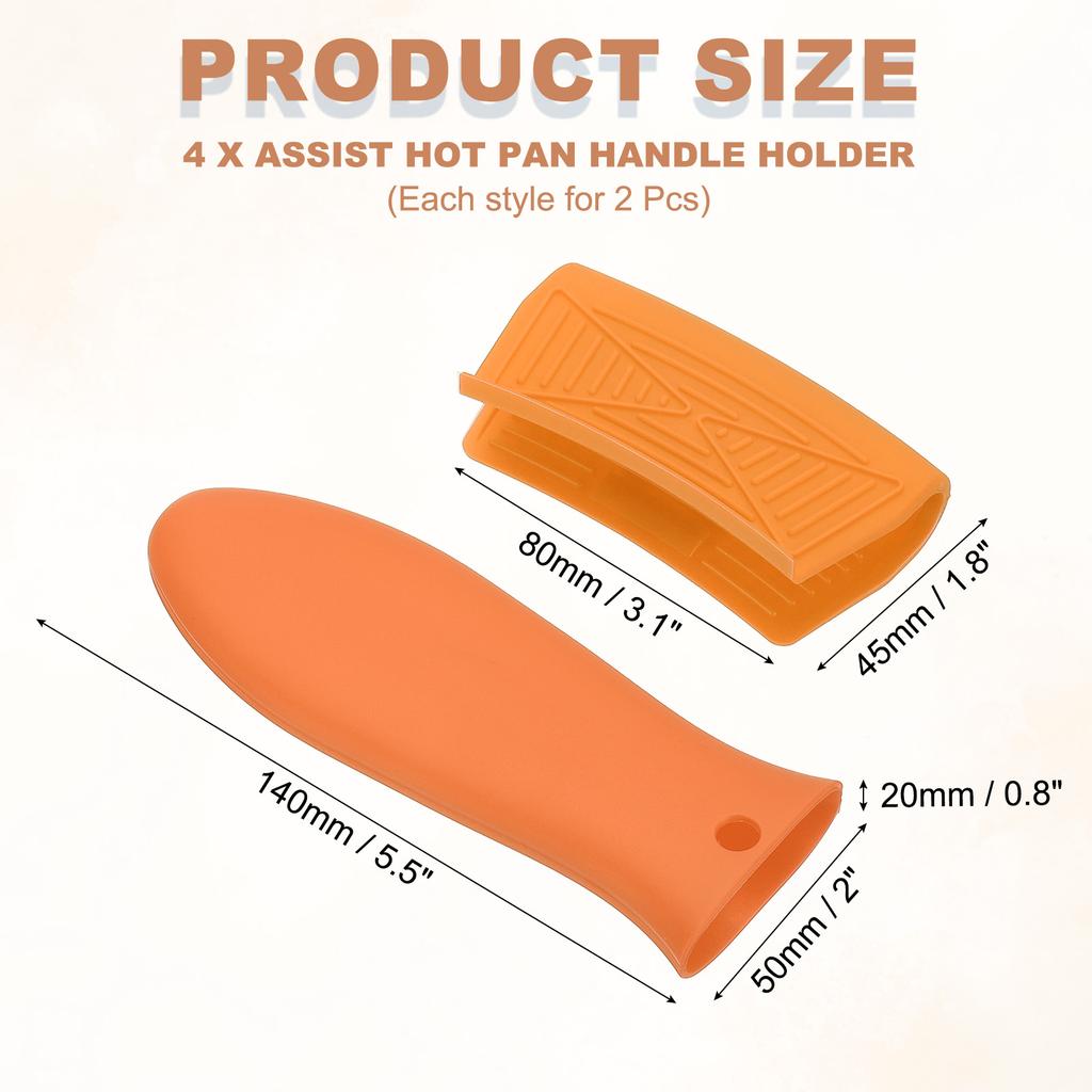 4Pcs Silicone Assist Hot Pan Handle Holder Hot Skillet Handle Covers Pot Holder Sleeve Non-Slip Heat Resistant Pot Frying Pans