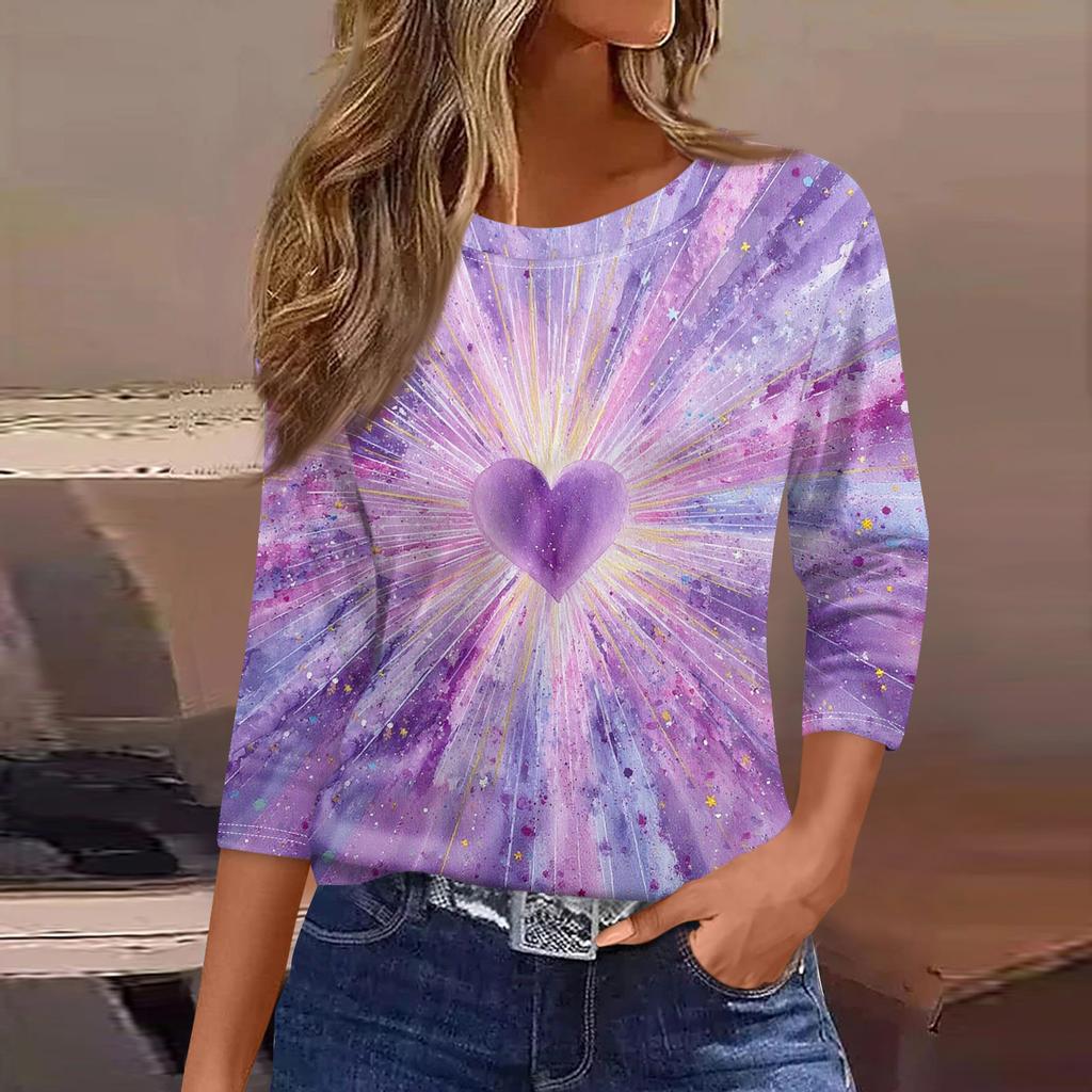 Dámský módní ležérní top s potiskem a tříčtvrtečním rukávem, kulatý výstřih