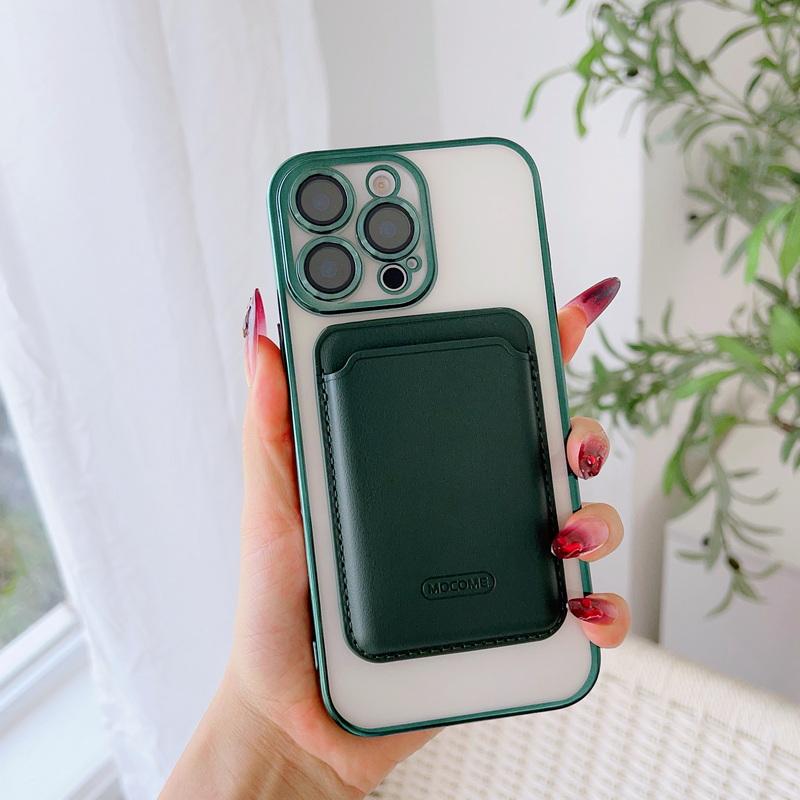 With Leather Card Slot Clear Magnetic Case For iPhone 16E 16 Pro Max 15 14 13 12 11 Lens Film Protection TPU Soft Shockproof for Magsafe Phone Cover