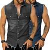 Revers Ärmellose Weste Jacke Einreiher Pattentaschen Quaste Herren Sommer Einfarbig Jeanshemd Streetwear
