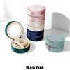 Custom Logo Round Velvet Jewelry Box with Mirror Portable Travel Zipper Rings Earrings Necklaces Jewelry Storage Box