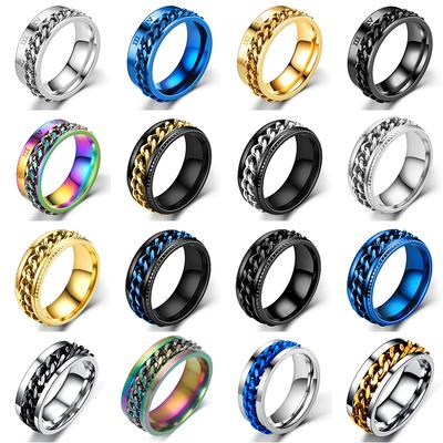 Anillos de cadena giratorios de acero de titanio para hombres y mujeres, anillo de estrés para la ansiedad, joyería para parejas, anillos sacacorchos de 8mm, regalo multifuncional