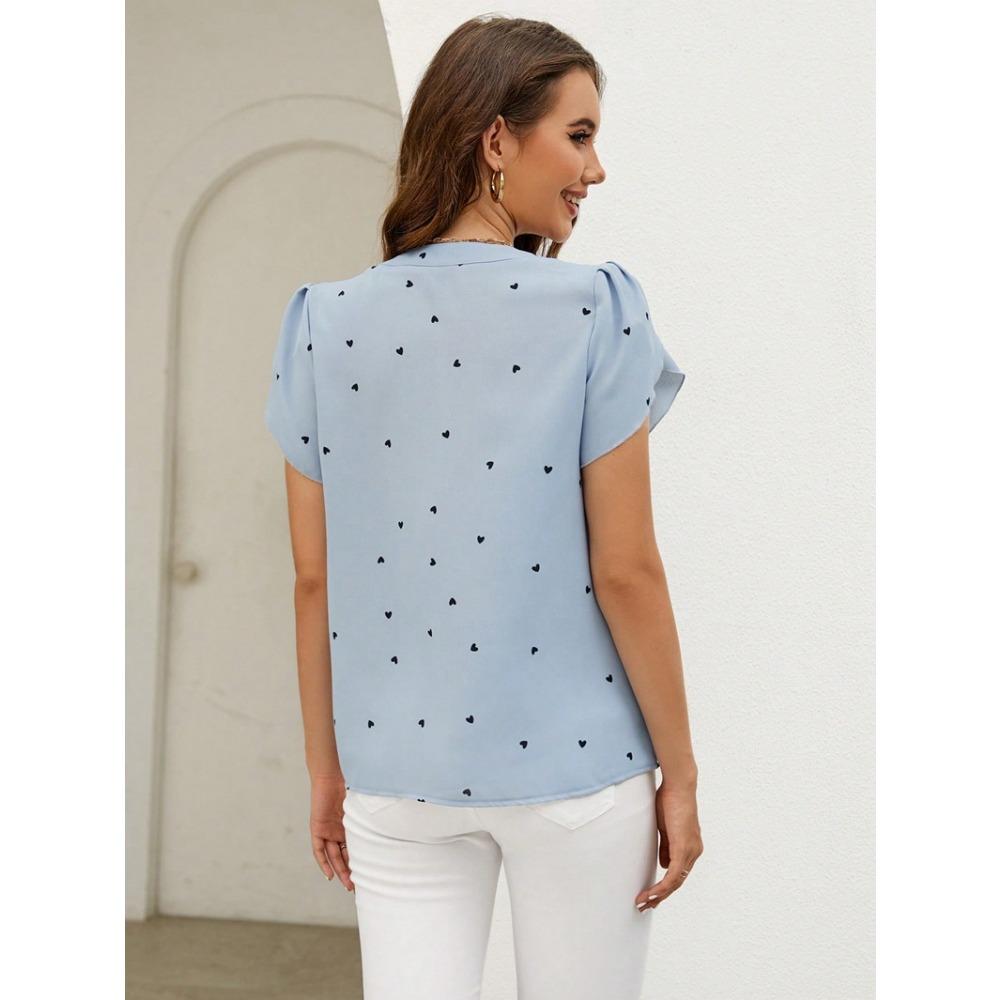 IHUASU Women's Summer V-neck Love Petal Sleeve Shirt Temperament Women's Top