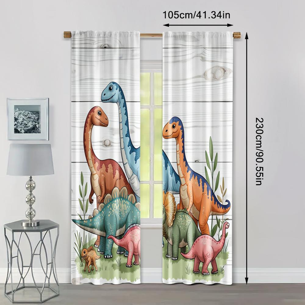 2pcs, Upscale Curtains retro dinosaur Durable Polyester (without rod) Stuff Clearance Use for Bedroom, Living Room, Office Decor