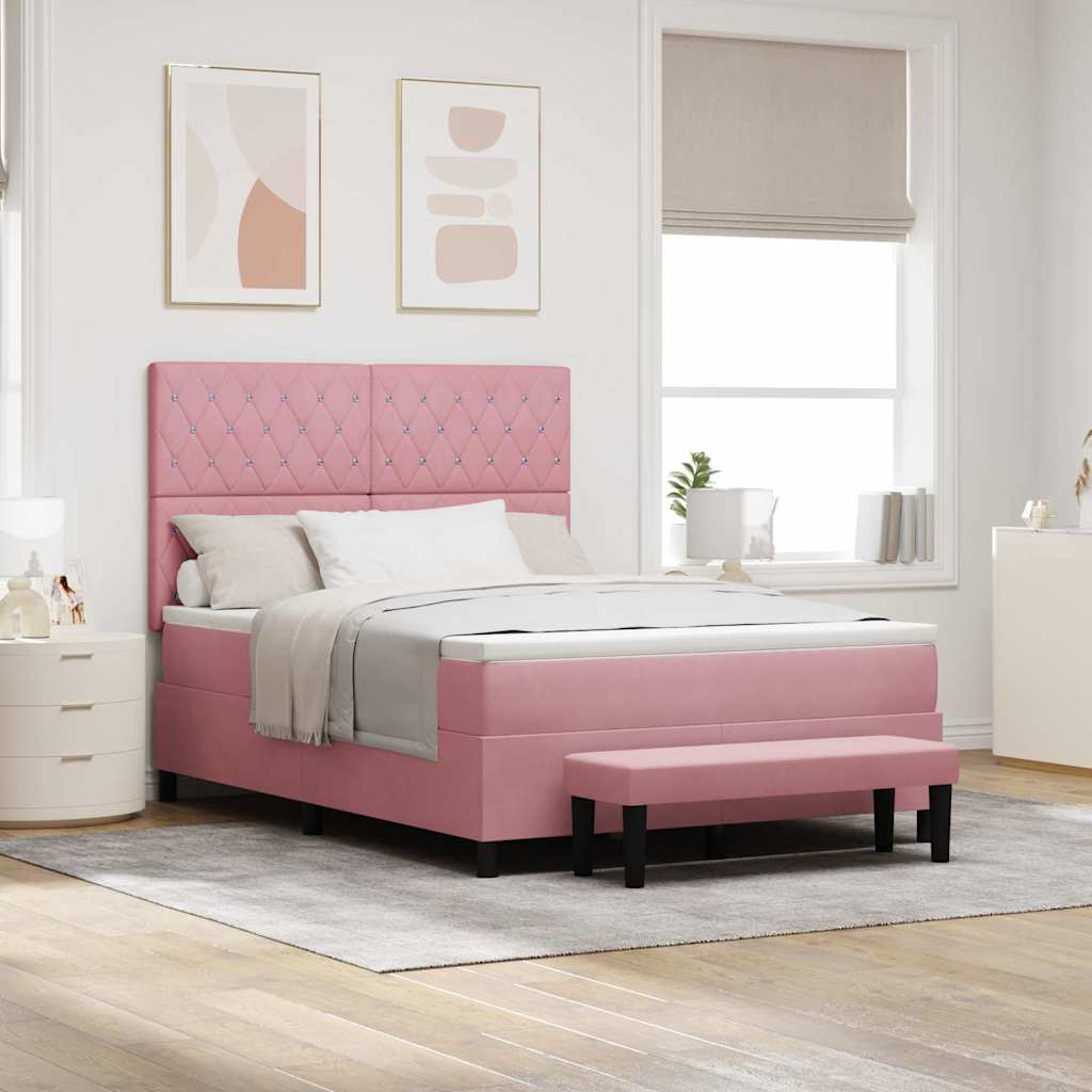 Box Spring Bed with Headboard Pink 190 X 140 Cm Velvet