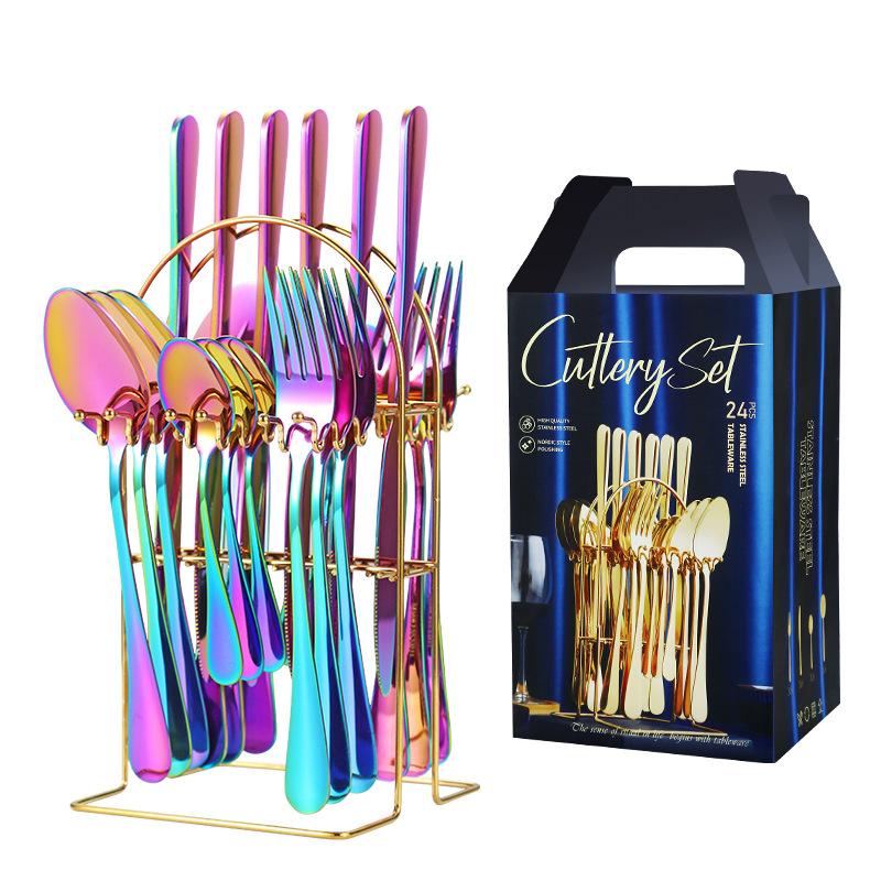 24-teiliges Luxus-Geschirr-Besteck-Set, Edelstahl-Geschirr-Set, Gold-Geschirr-Set, Messer, Gabel, Löffel, Spülmaschinen-Geschirr