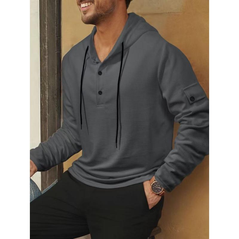 

Мужская спортивная фитнес толстовка с капюшоном и длинным рукавом весна-осень вафельная однотонная универсальный пуловер S