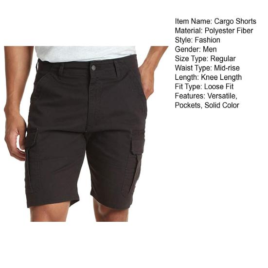 Men Cargo Shorts Mid-rise Button Zipper Fly Solid Color Casual Shorts with Reinforced Pockets Outdoor Activities Shorts