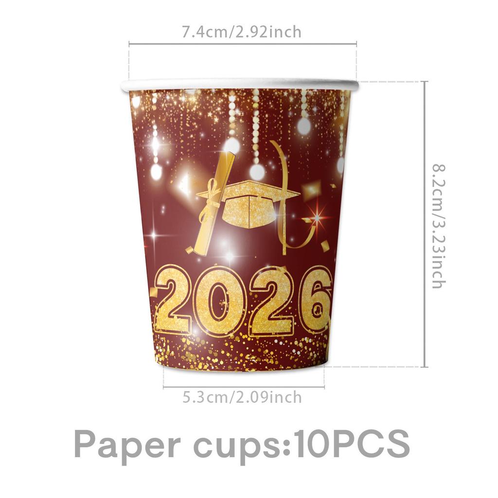 2026 Red & Gold Graduation Party Supplies: Paper Plates, Flags, Napkins & Swirls