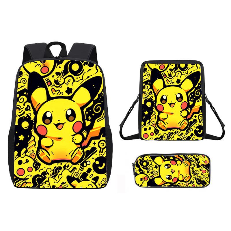 Pattern Backpack Pikachu Shoulder Bag Pencil Case Three Piece Set