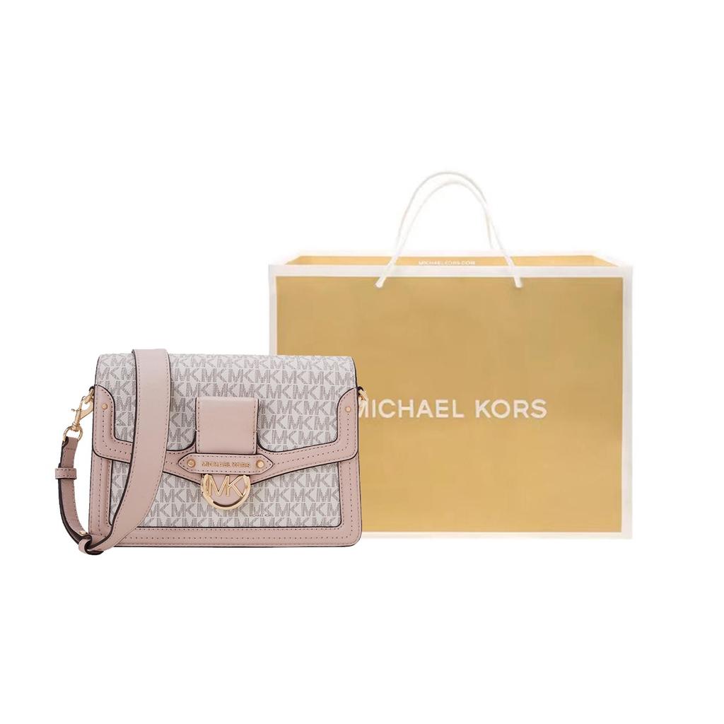 Michael Kors MK Jessie Monogram Color Block Flap Commuter Messenger Bag Women Shoulder Bag Vanilla-White Pink 30F9GI6L2B-173