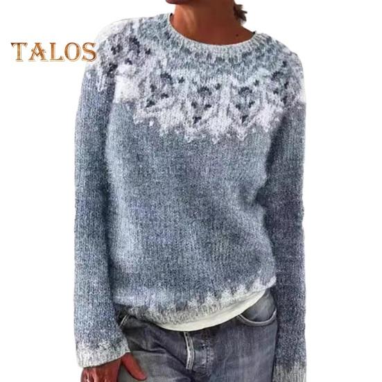 Pullover für Damen, Rundhalsausschnitt, Langarm, Patchwork, farbige Strickoberteile, lockere Passform, elastische, warme Strickwaren für den Alltag