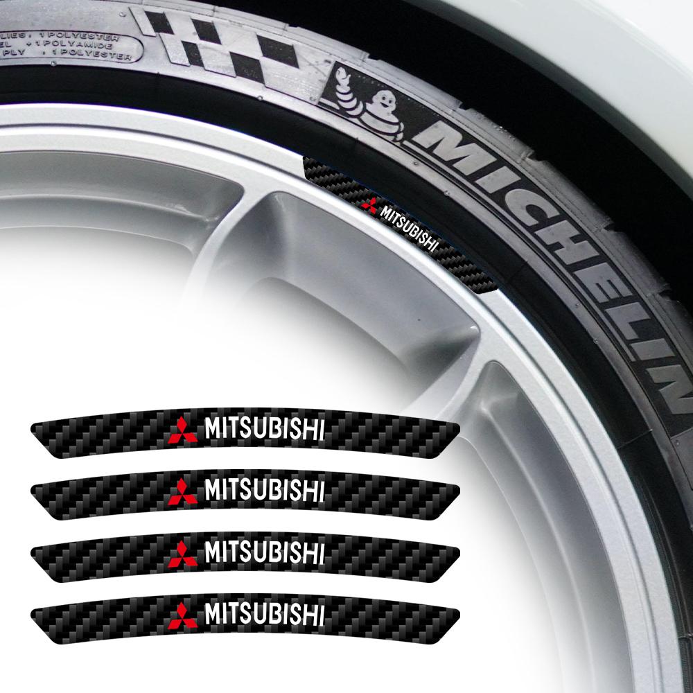 4Pcs Carbon fiber Car Wheel Rim Strip Stickers Accessories For Mitsubishi 9 Ralliart X EX ASX L200 Colt Outlander Pajero Lancer
