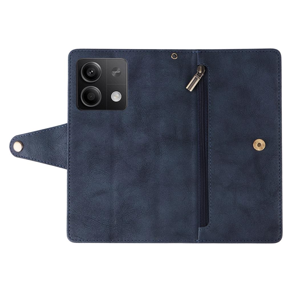 For Xiaomi Redmi Note 13 5G Leather Case Rivet Decor 9 Card Holder Slots Zipper Pocket Cover