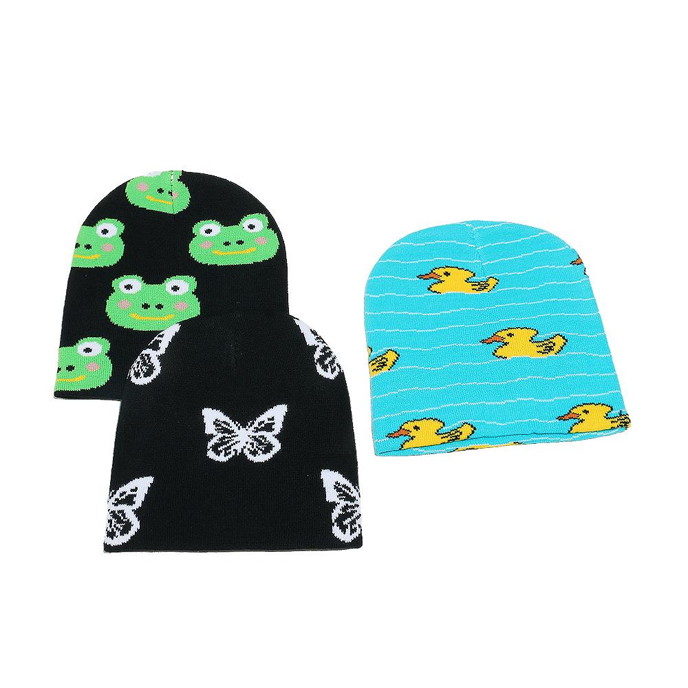 Shein autumn and winter cute warm knitted hat ear protector butterfly little yellow duck frog pullover hat wool hat female