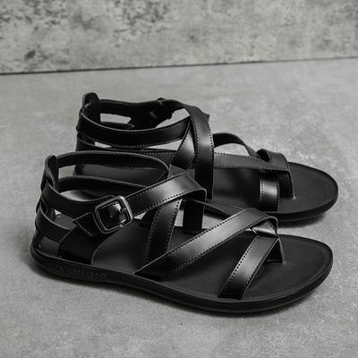 Moda Verão Homens Moda Roma Casual Sandálias de Couro Alta Qualidade Design de Cinto Sandálias de Dedo Aberto Planas Casuais Simples Respirável Sandália