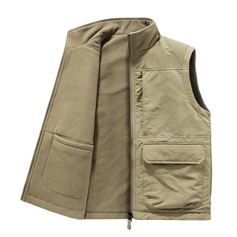 Autumn and Winter Men's Outdoor Double-sided Wear Plus Velvet Vest Multi-pocket Casual Tooling Vest Sleeveless Jacket