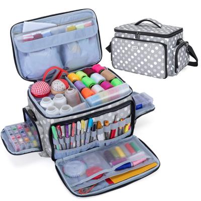 Luxja Sewing Box Sewing Bag Large Capacity with Shoulder Strap Sewing Tools Storage and Carrying Sewing Bag Bag Only Gray Dot