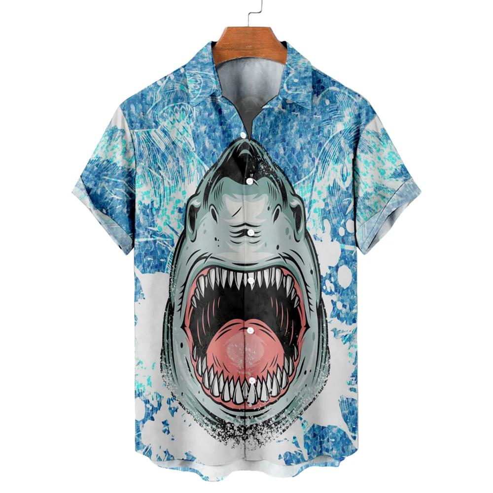 

Summer Fun Shark Pattern Print Men s Shirts Hawaii Short Sleeve Top Fashion Streetwear Casual Outdoor Men s and Women s Clothing Blouse S