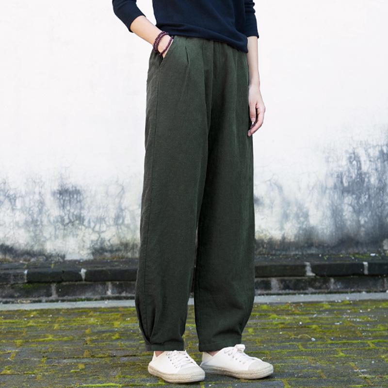 Women's Winter Slimming Quilted Linen Lantern Pants - Thickened Warm Casual Long Pants