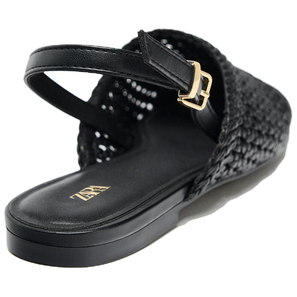 Zara Fashionable Round Toe Woven Backless Flat Casual Shoes Women Shoes Black 13518510800