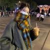 Korean Mohair Checkered Scarf Thickened and Warm for Women in Winter Long Faux Cashmere Scarf  Student Knitted