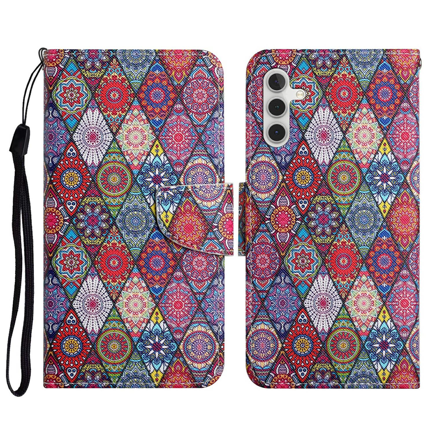 

Pattern Printing PU Leather Cover for Samsung Galaxy S23 FE Cross Texture Wallet Phone Case with Strap Kaleidoscope