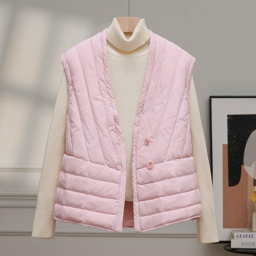 Light down vest women's autumn and winter fashion short V-neck white duck down liner vest vest vest shoulder warm jacket